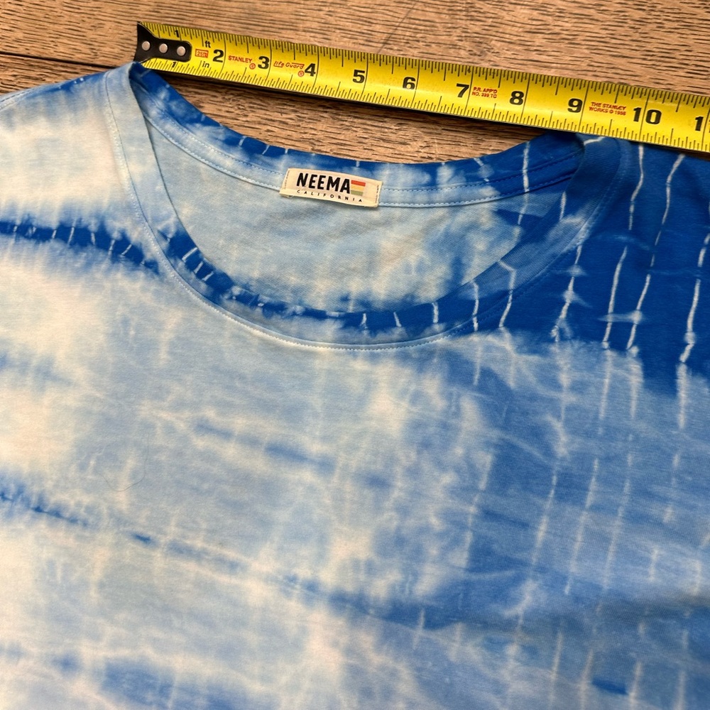 Neema Blue White Tie Dye Short Sleeve T Shirt Cropped Large - Picture 15 of 15